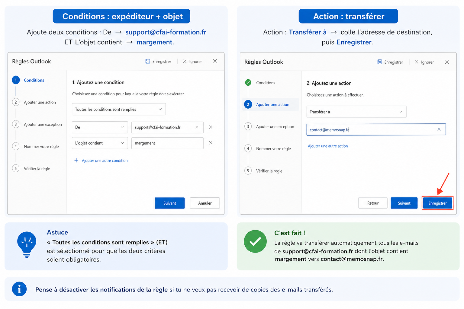 Capture Outlook avec l'action transferer a